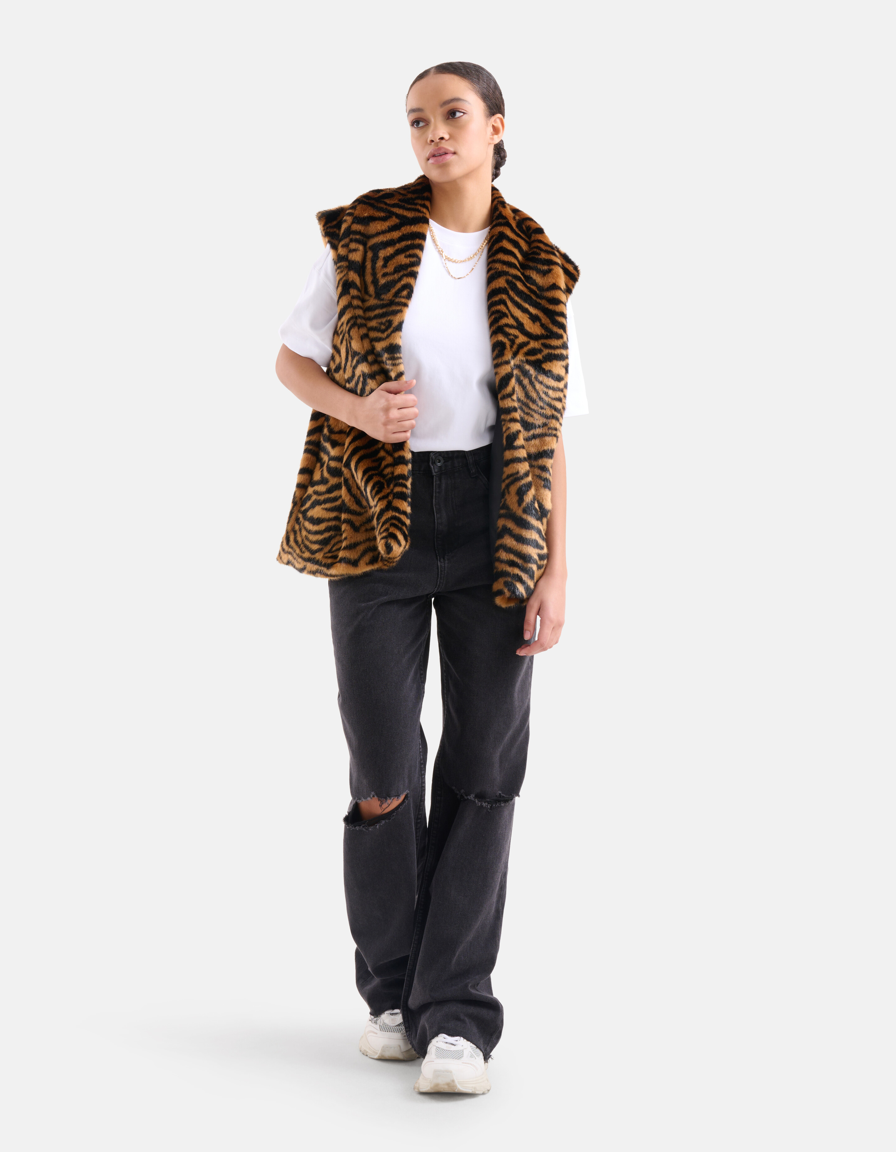Tijgerprint Faux Fur Gilet Bruin SHOEBY WOMEN