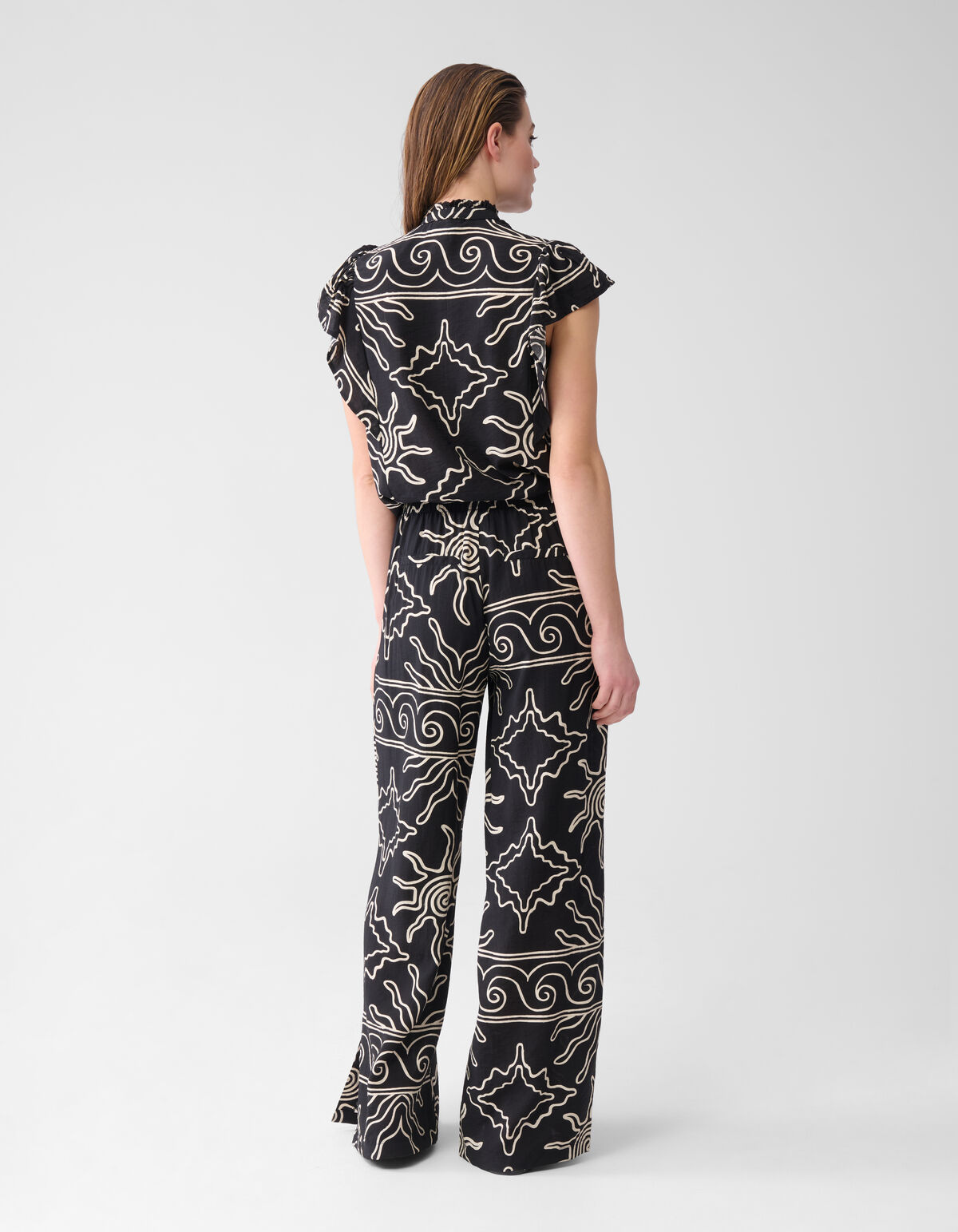 Printed Wide Leg Broek Zwart SHOEBY WOMEN