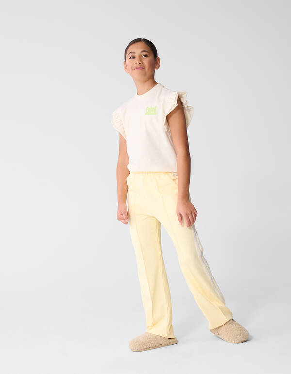 Sporty Wide Leg Broek Lichtgeel SHOEBY GIRLS
