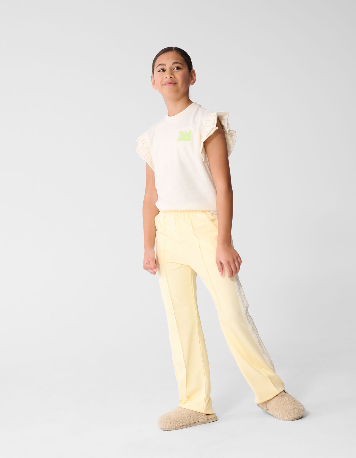 Sporty Wide Leg Broek Lichtgeel SHOEBY GIRLS