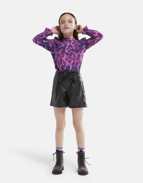 Vegan Leren Paperbag Short Zwart SHOEBY GIRLS