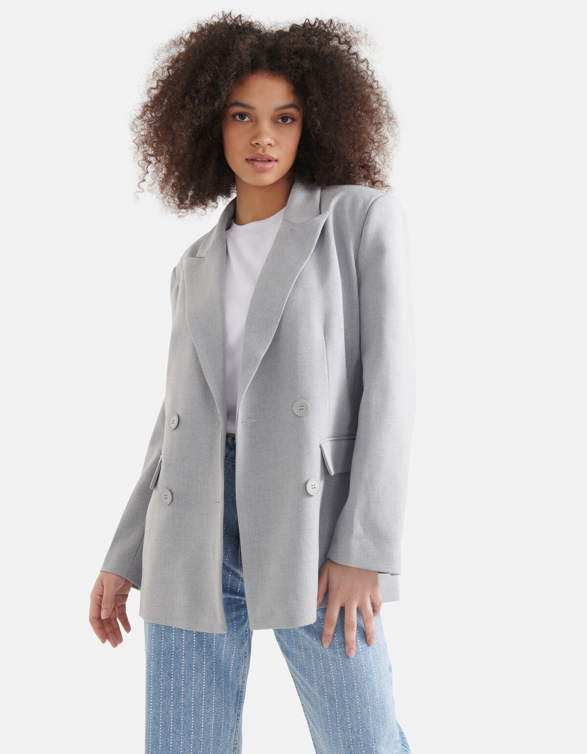 Oversized Geborduurde Blazer Lichtgrijs SHOEBY WOMEN