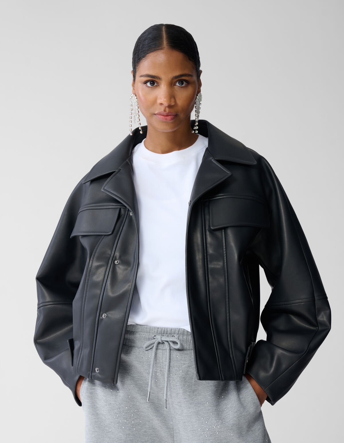 Oversized Vegan Leren Jack Zwart By Fred SHOEBY WOMEN