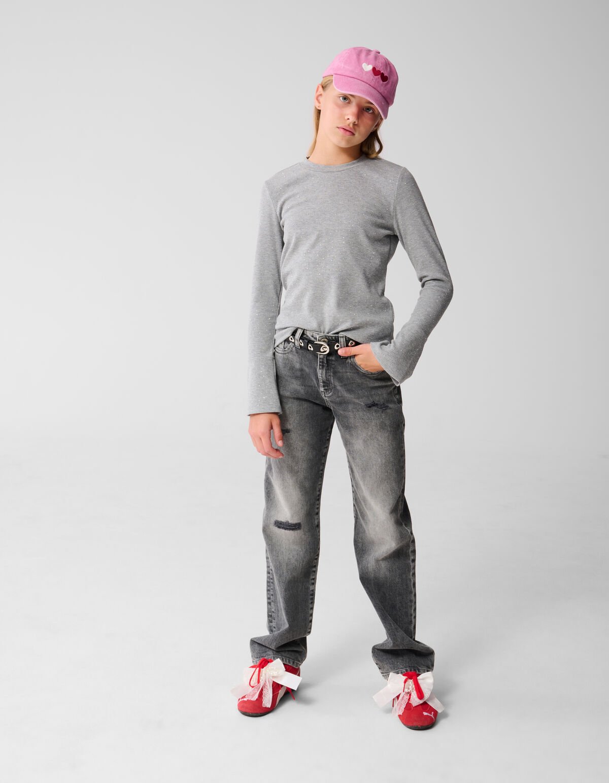 Strass Top Lichtgrijs SHOEBY GIRLS