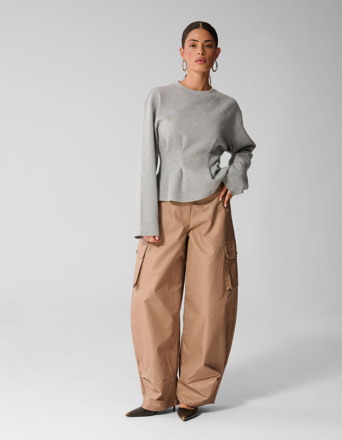 Peplum Scuba Longsleeve Top Lichtgrijs SHOEBY WOMEN
