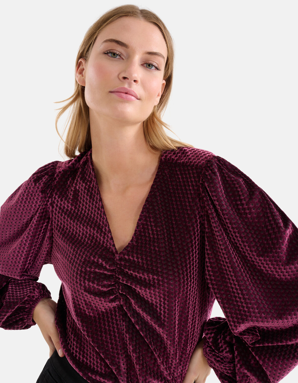 Velvet V-hals Top Paars SHOEBY WOMEN