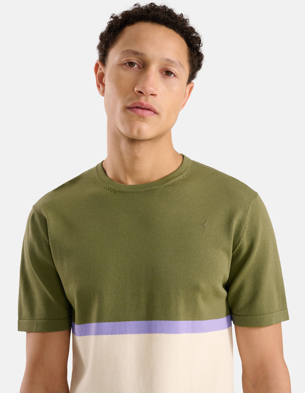 Gebreid Colorblock T-shirt Olijfgroen SHOEBY MEN
