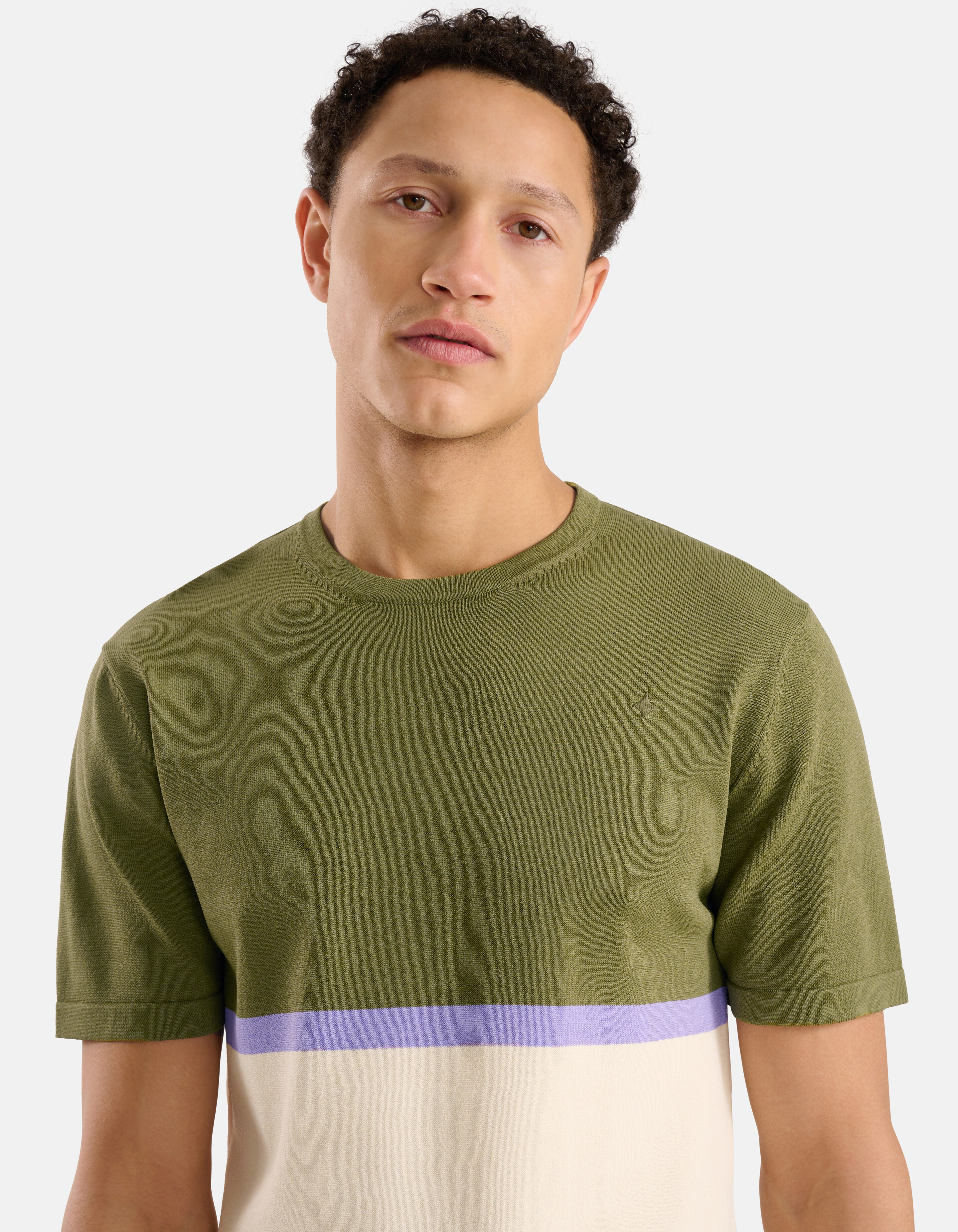 Gebreid Colorblock T-shirt Olijfgroen SHOEBY MEN