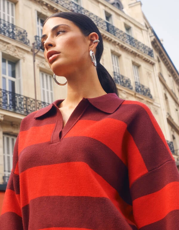 Gestreepte Gebreide Polo Rood SHOEBY WOMEN