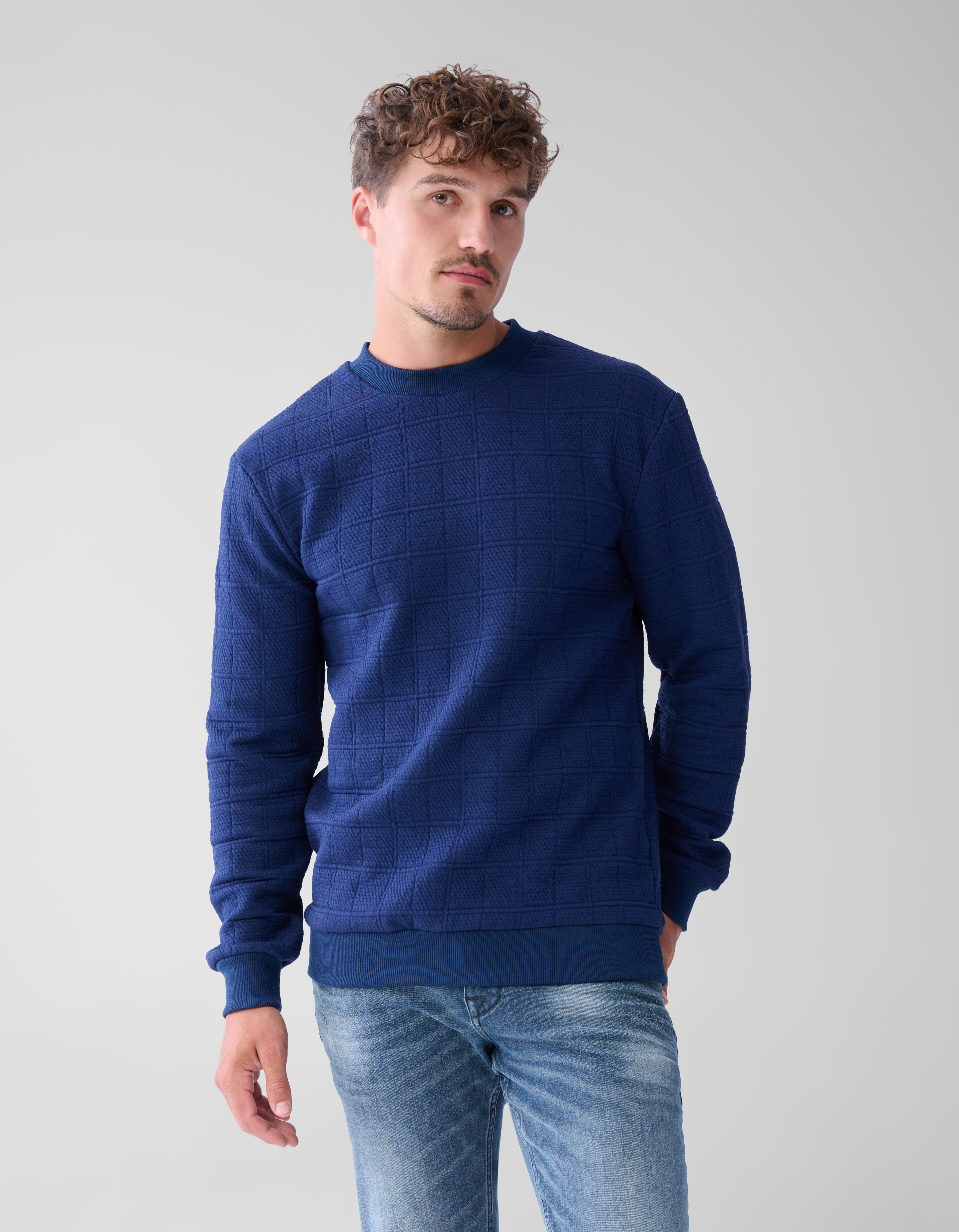 Structuur Sweater Donkerblauw SHOEBY MEN