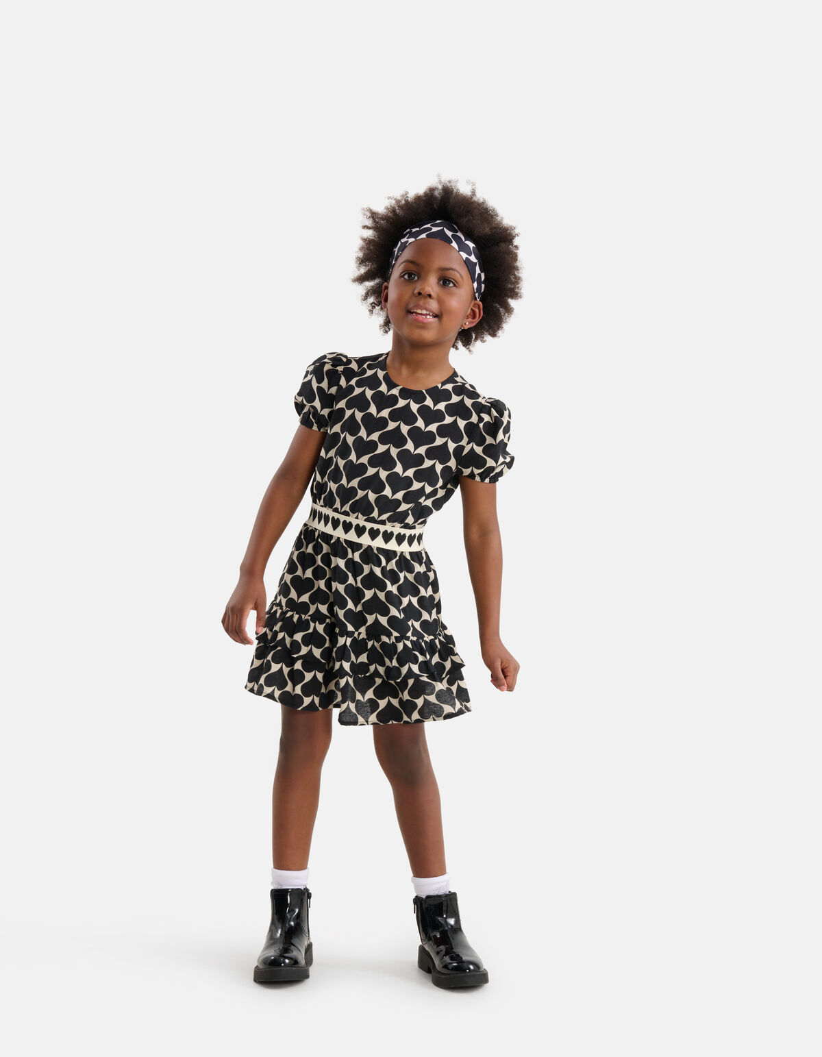 Printed Heart Jurk Zwart SHOEBY GIRLS