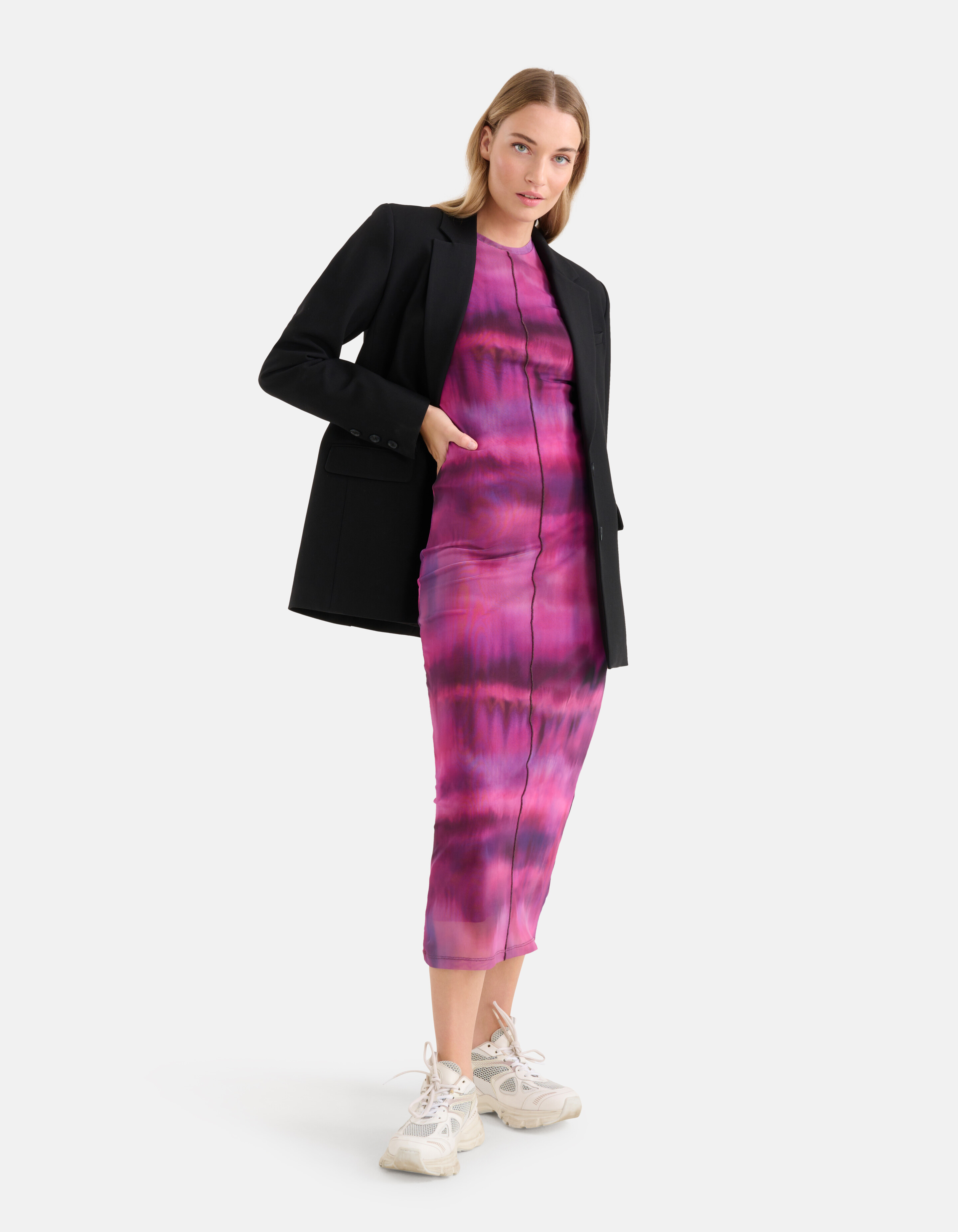 Blurry Stripe Mesh Jurk Roze SHOEBY WOMEN