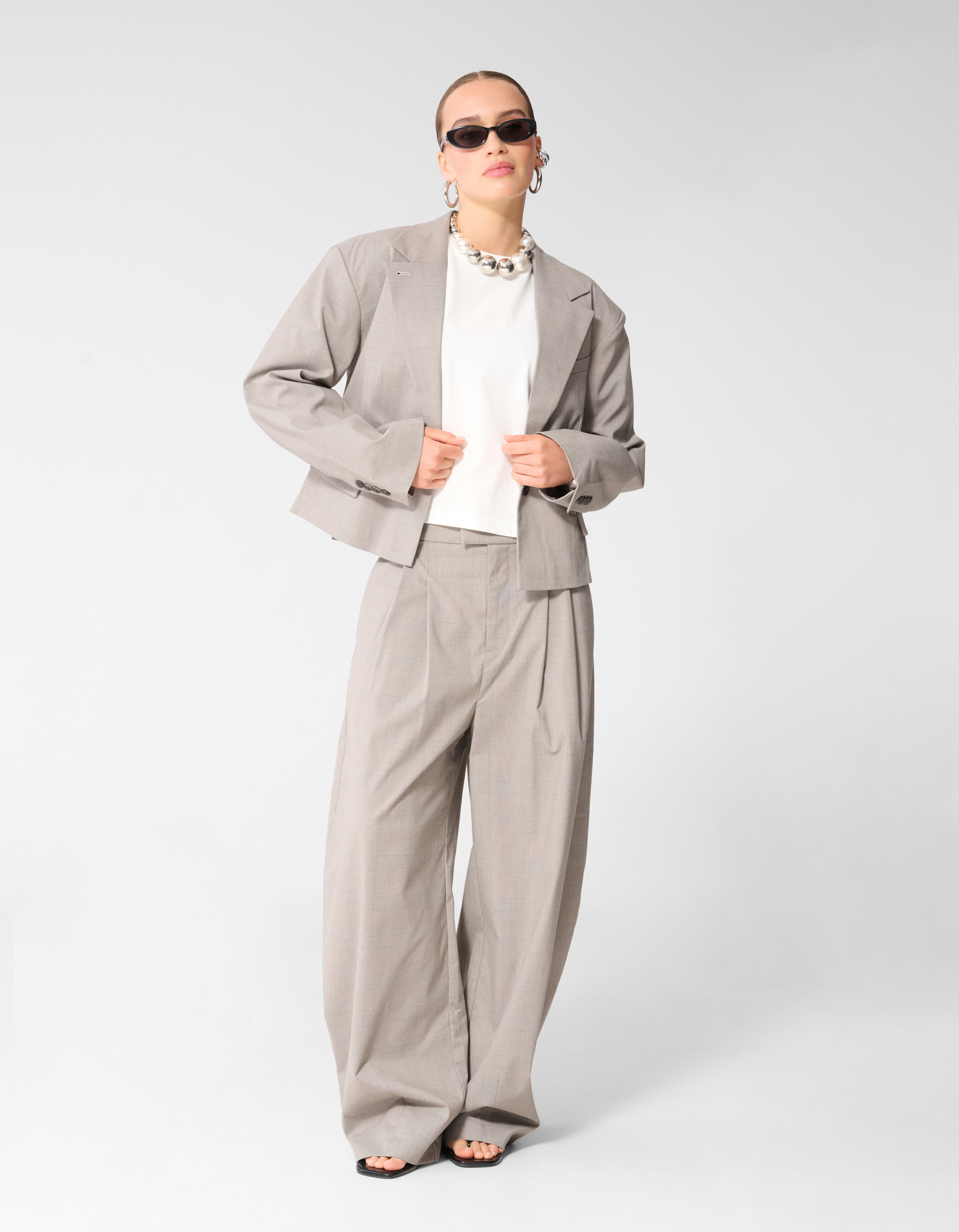 Ruiten Cropped Blazer Lichtgrijs SHOEBY WOMEN
