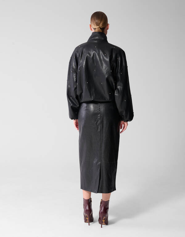 Studded Vegan Leren Bomber Jack Zwart By Mieke SHOEBY WOMEN
