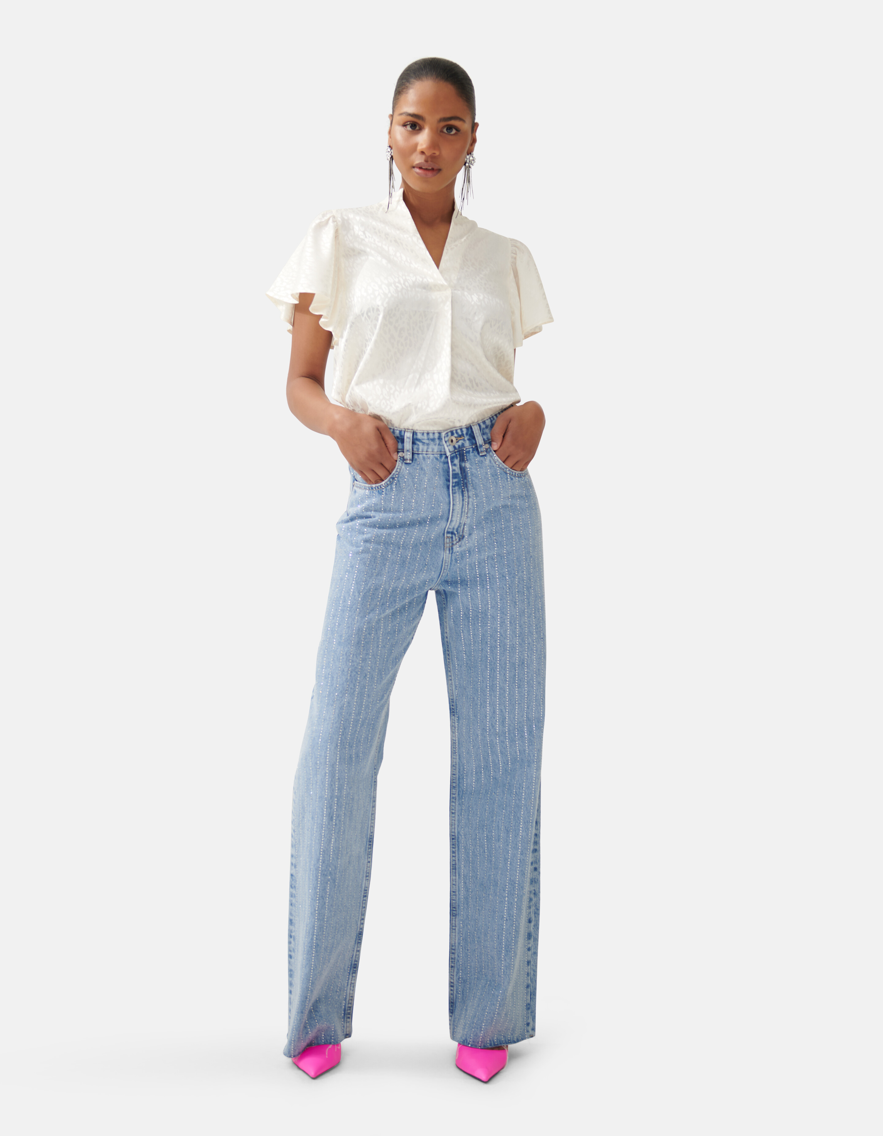 Jacquard Ruffle Blouse Gebroken Wit By Fred SHOEBY WOMEN