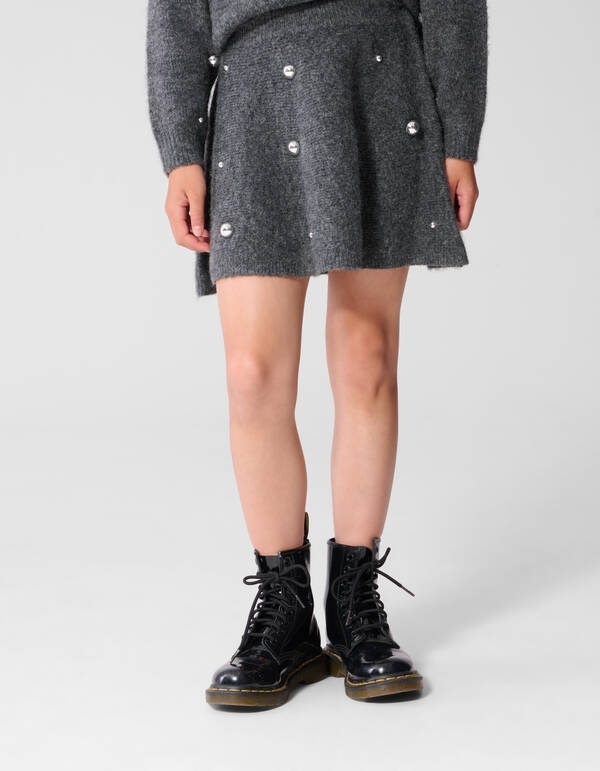 Gebreide Studded Mini Rok Grijs SHOEBY GIRLS