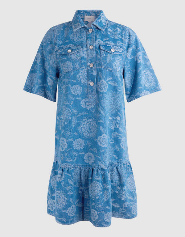 Denim Jacquard Mini Jurk Blauw SHOEBY WOMEN