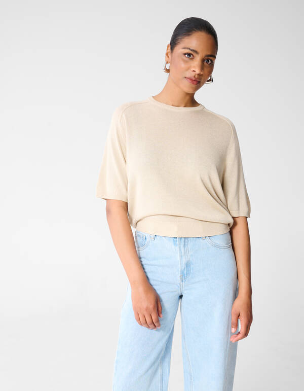 Short Sleeve Glitter Trui Zand SHOEBY WOMEN