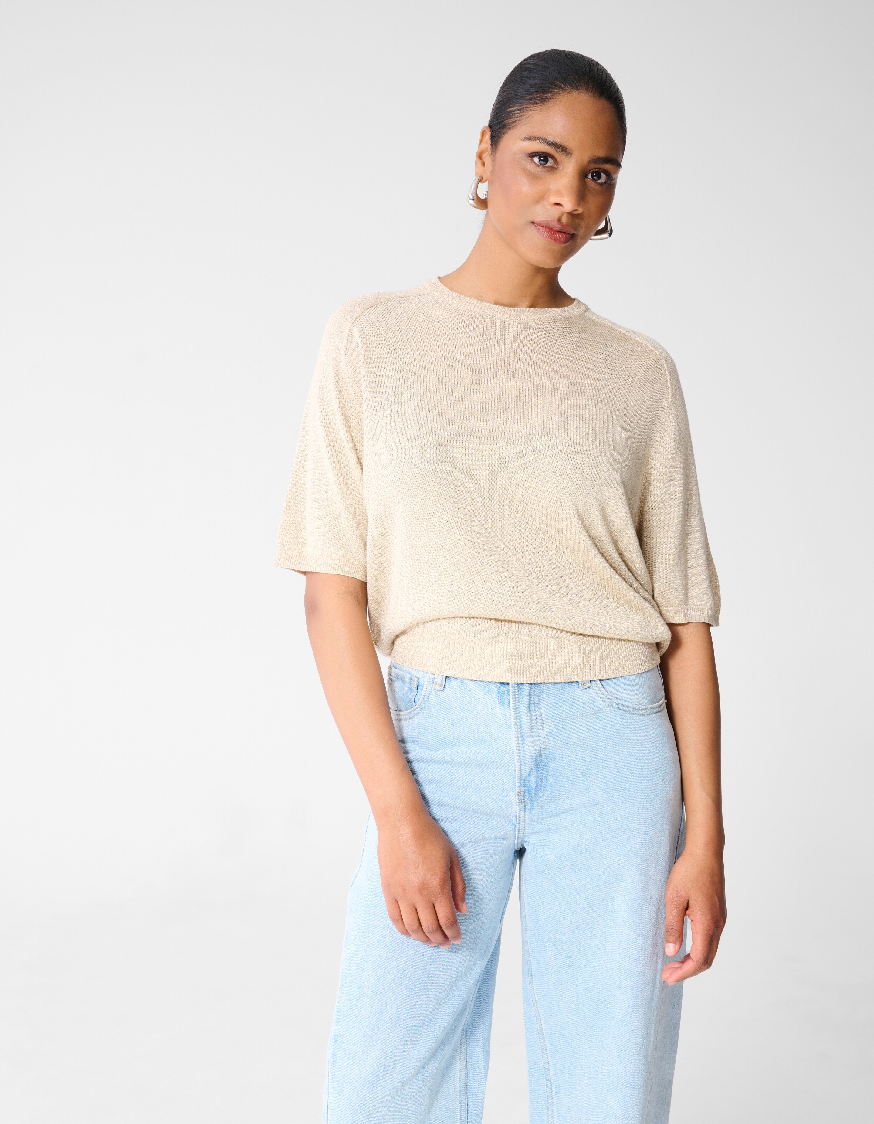 Short Sleeve Glitter Trui Zand SHOEBY WOMEN
