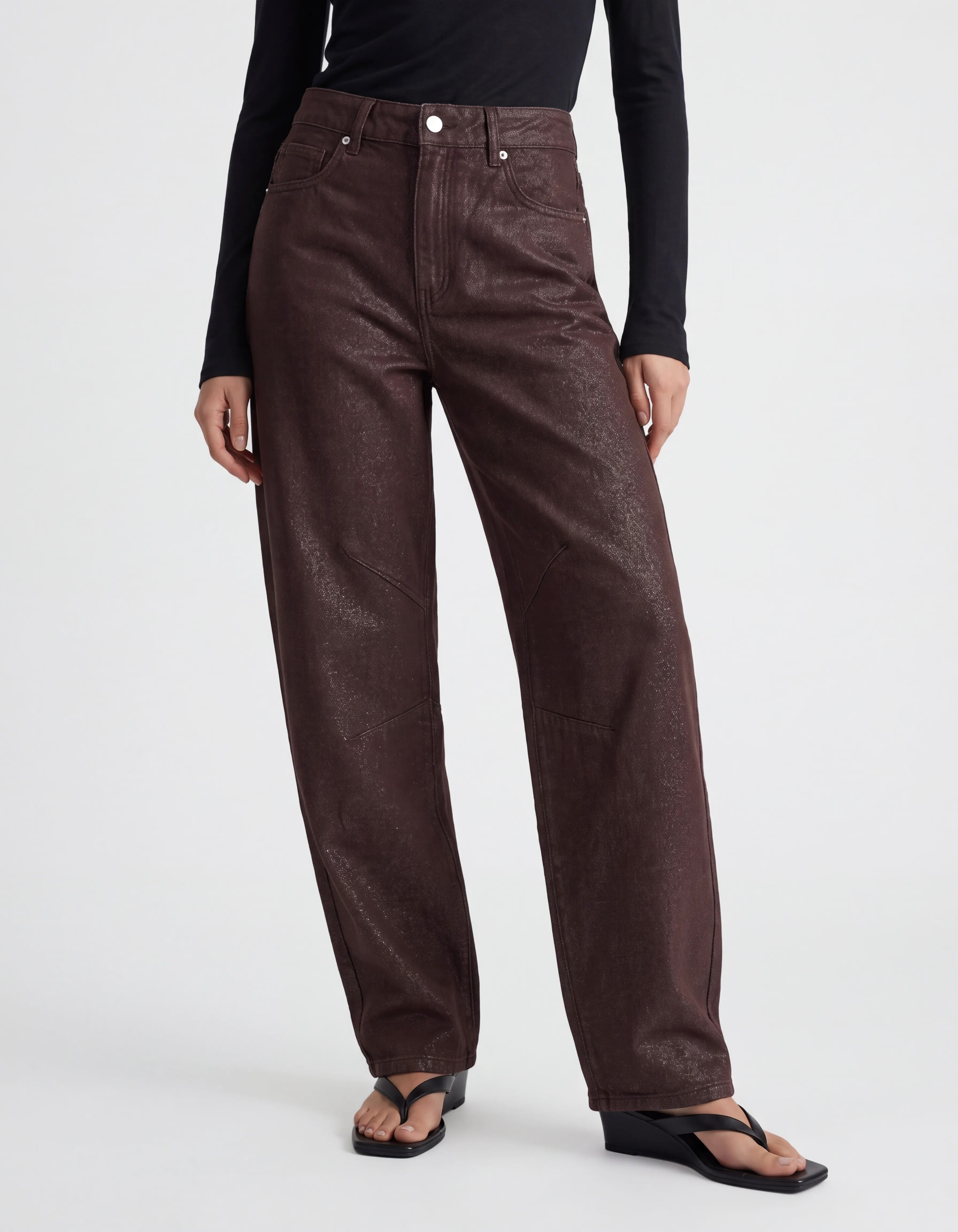 Lurex Barrel Fit Jeans Donkerbruin SHOEBY WOMEN