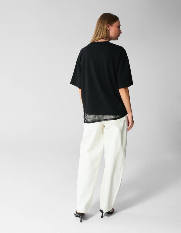 Lace Detail T-shirt Zwart SHOEBY WOMEN