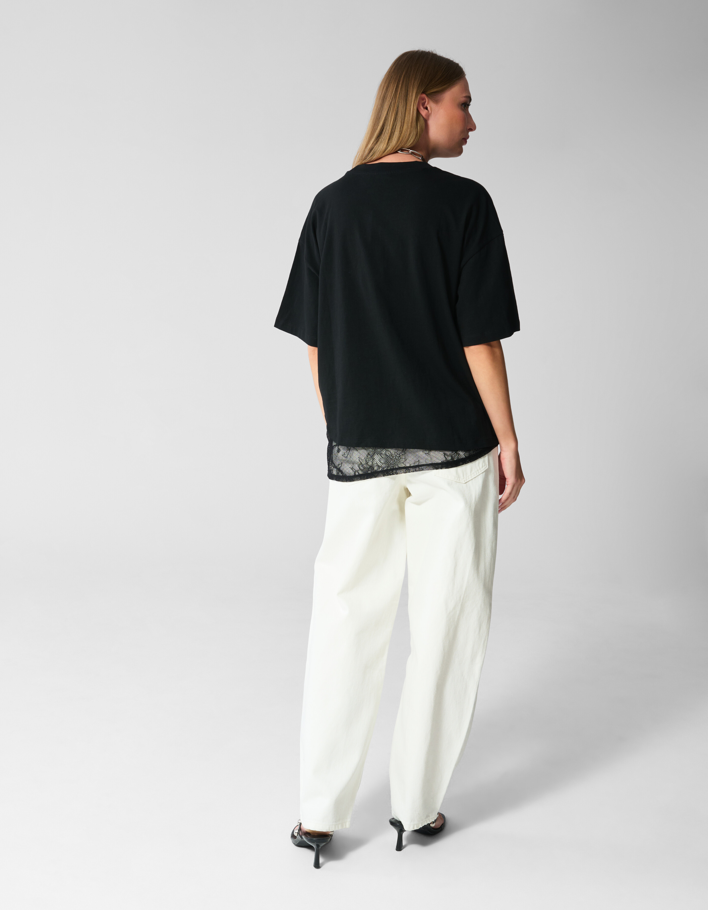 Lace Insert T-shirt Zwart SHOEBY WOMEN
