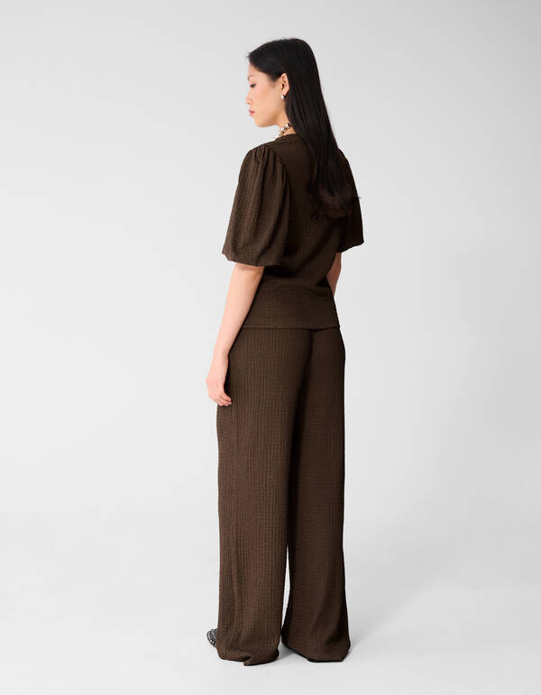 Crinkle Wide Leg Fit Broek Bruin SHOEBY WOMEN