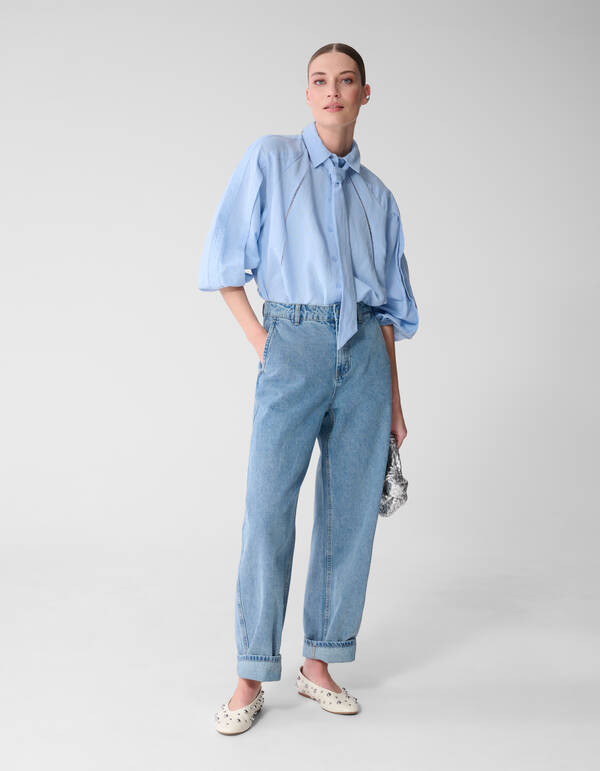 Pleated Embroidery Blouse Lichtblauw By Mieke SHOEBY WOMEN