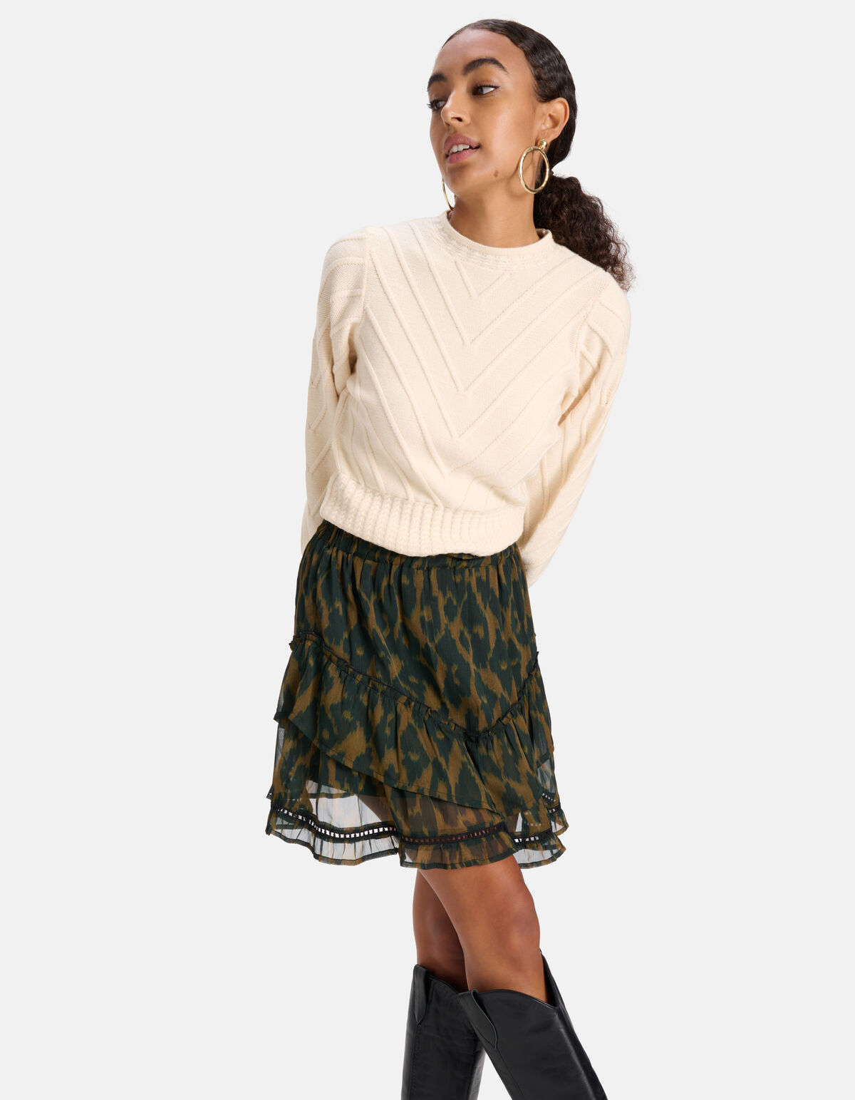 Leopard Ruffle Rok Groen SHOEBY WOMEN