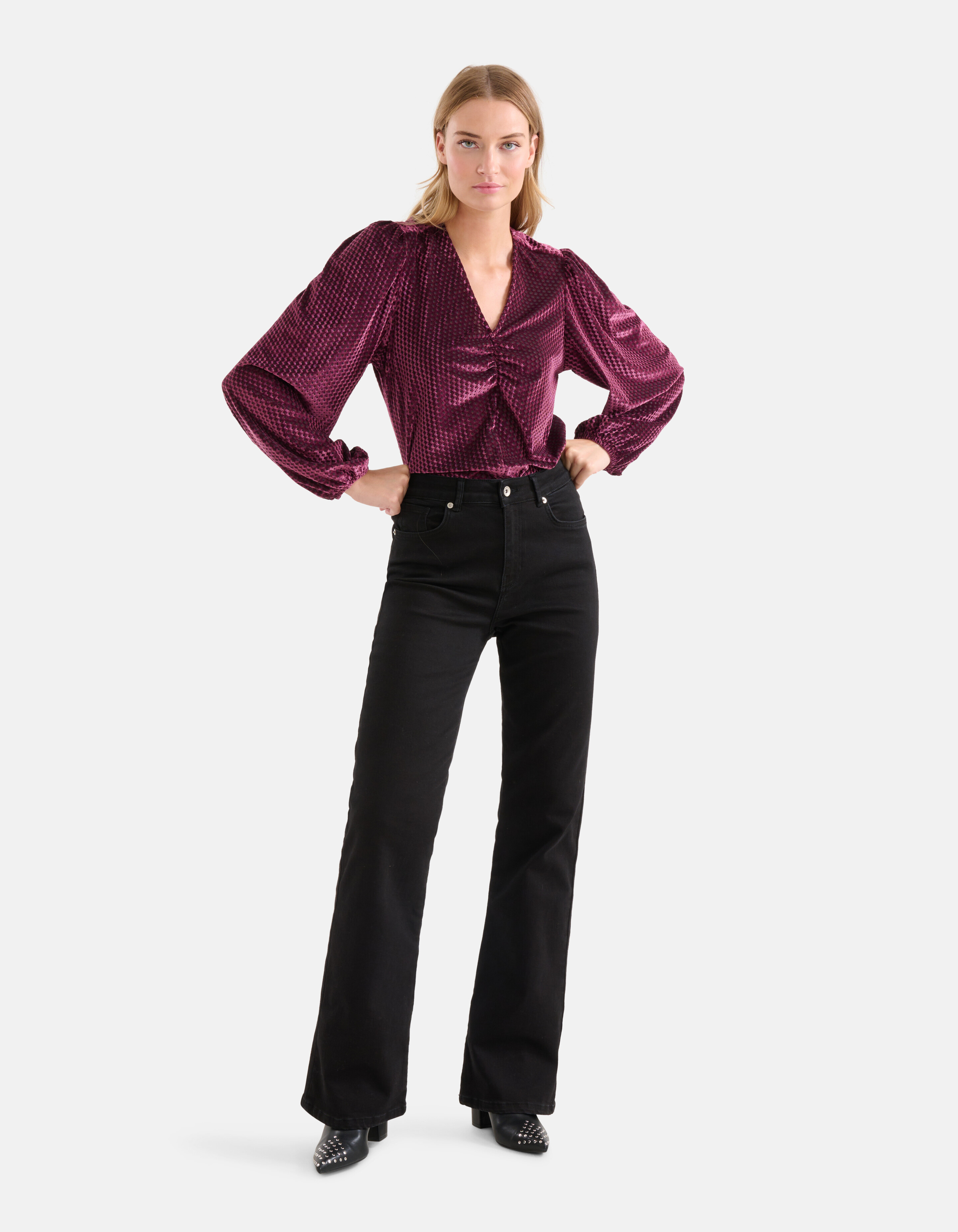 Velvet V-hals Top Paars SHOEBY WOMEN