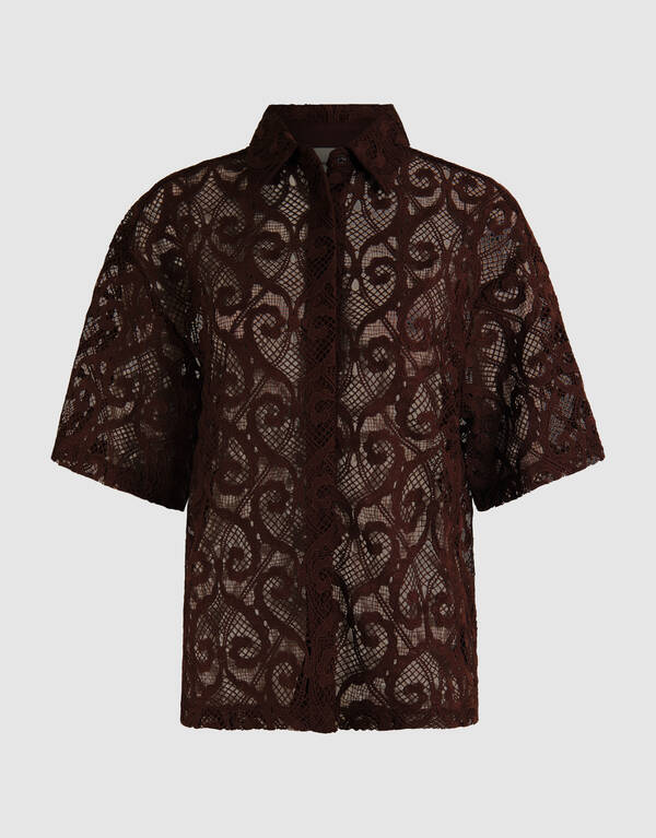 Oversized Kanten Blouse Donkerbruin SHOEBY WOMEN