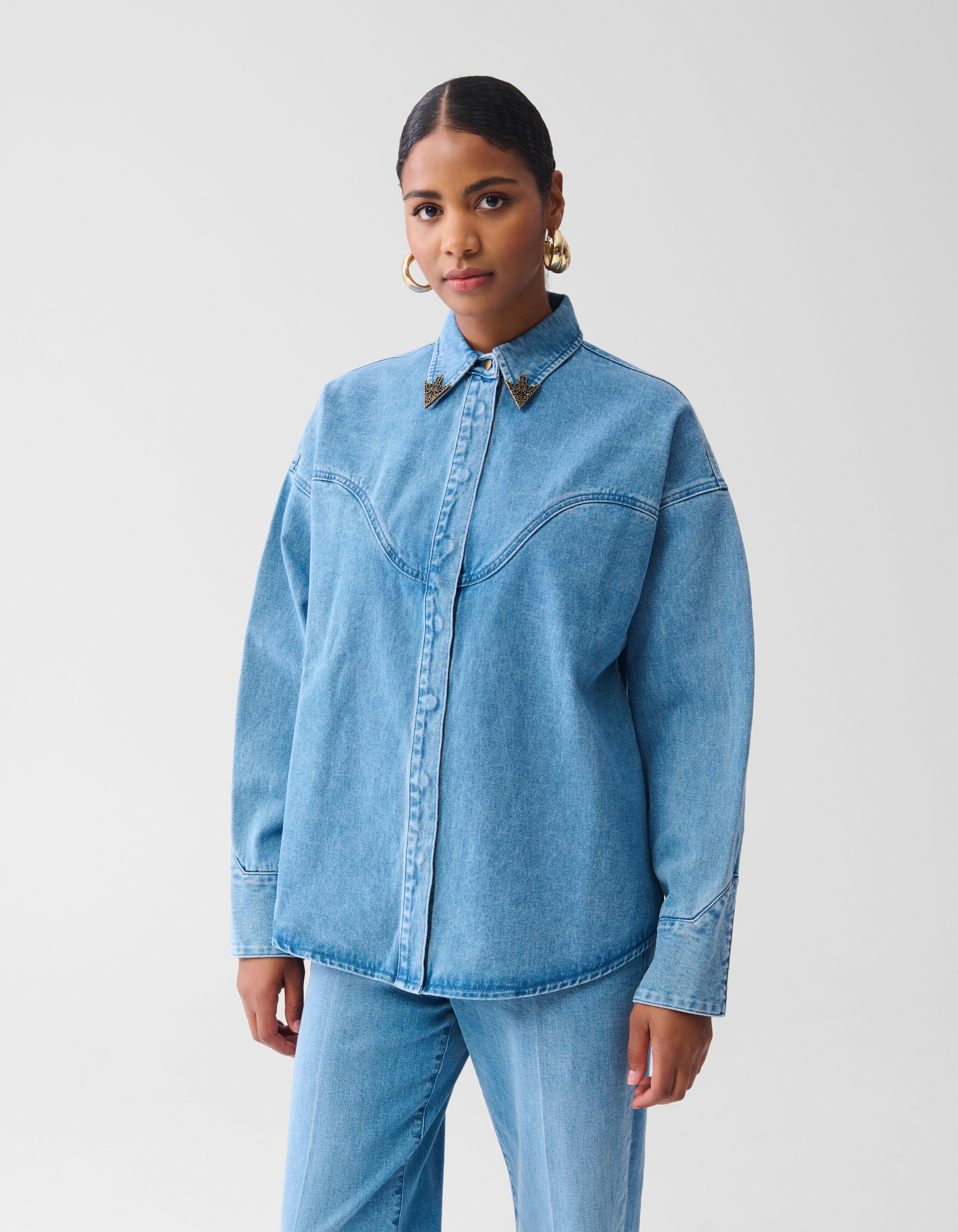Oversized Denim Blouse Mediumstone By Fred SHOEBY WOMEN