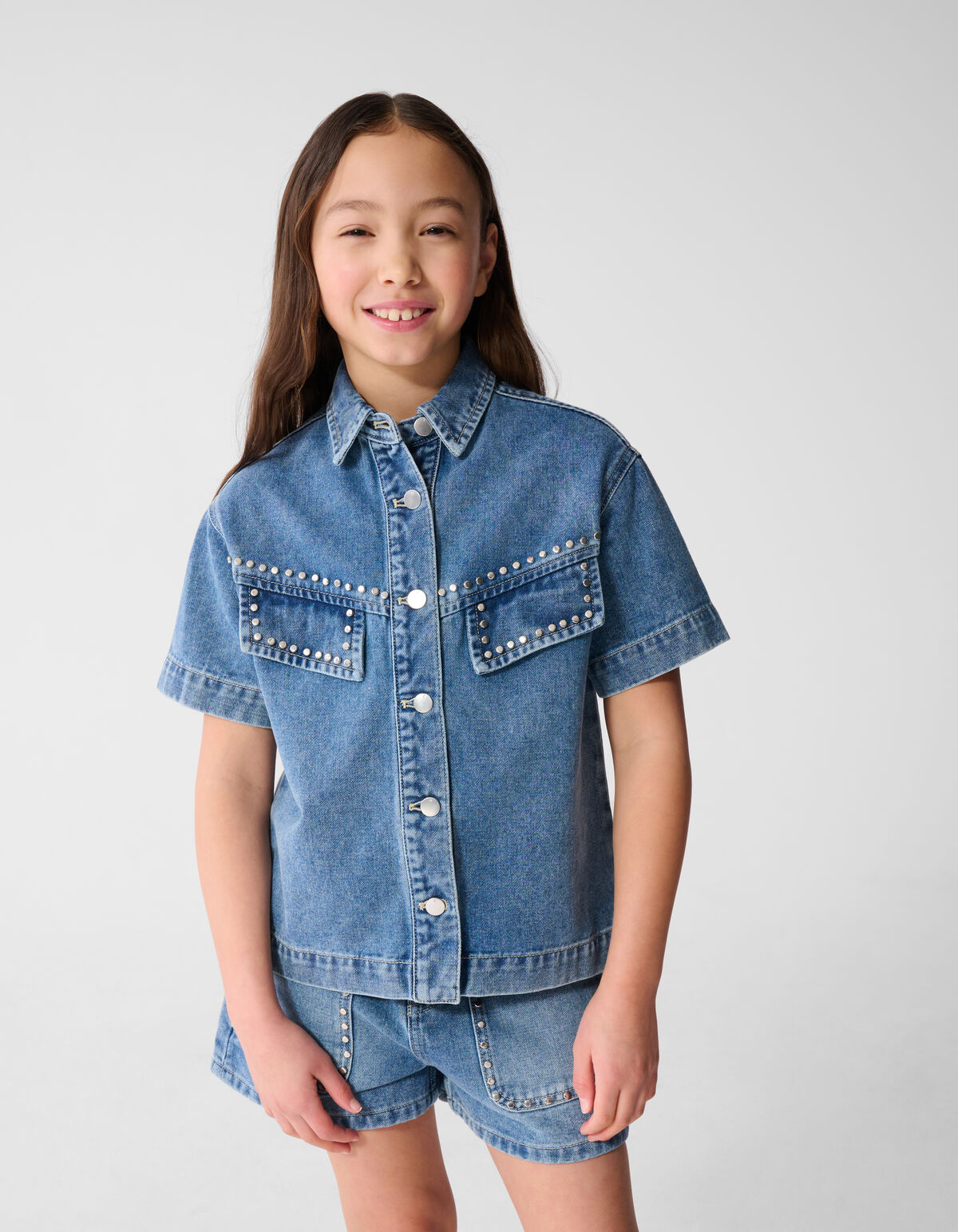 Denim Studs Blouse Blauw SHOEBY GIRLS