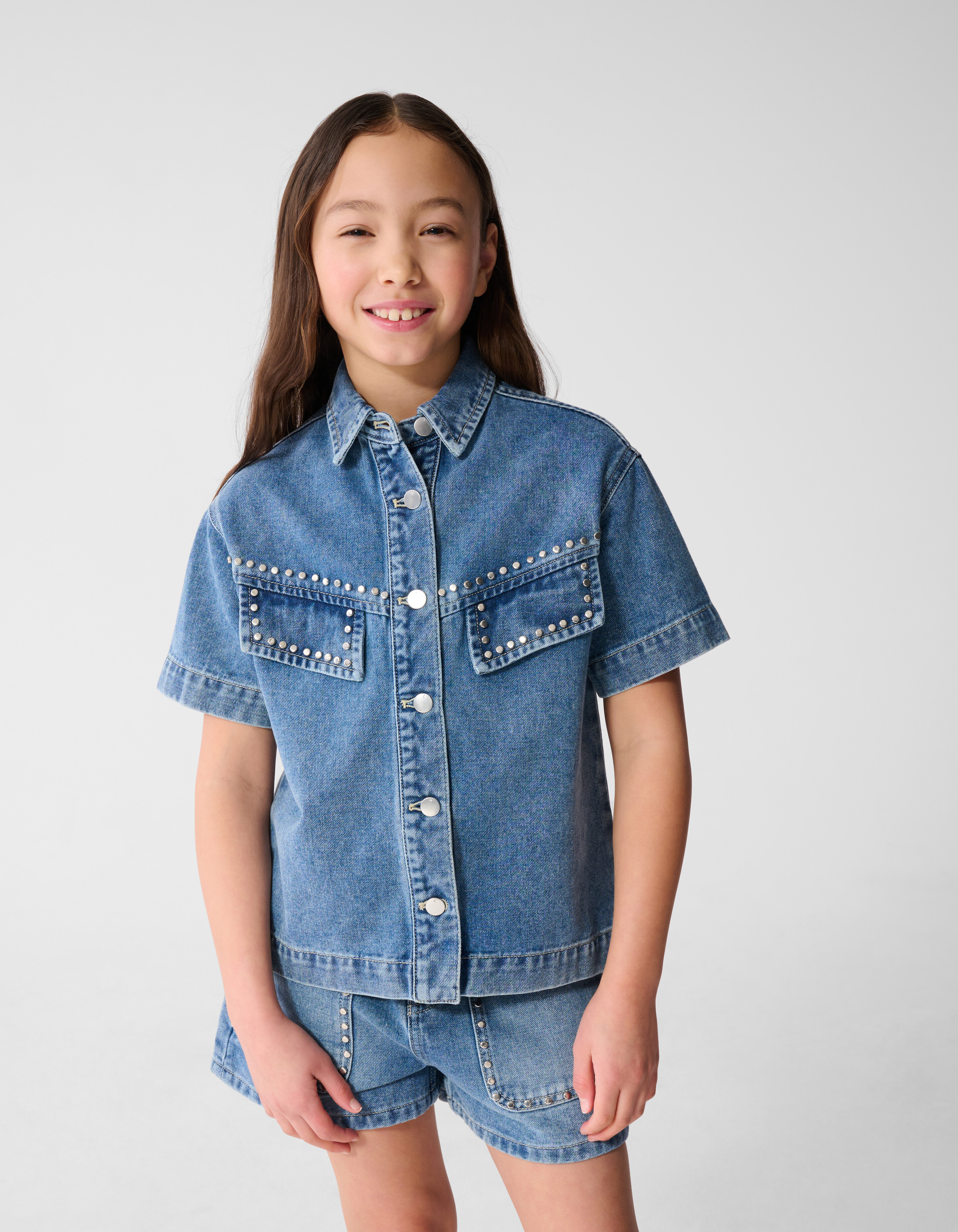 Denim Studs Blouse Blauw SHOEBY GIRLS