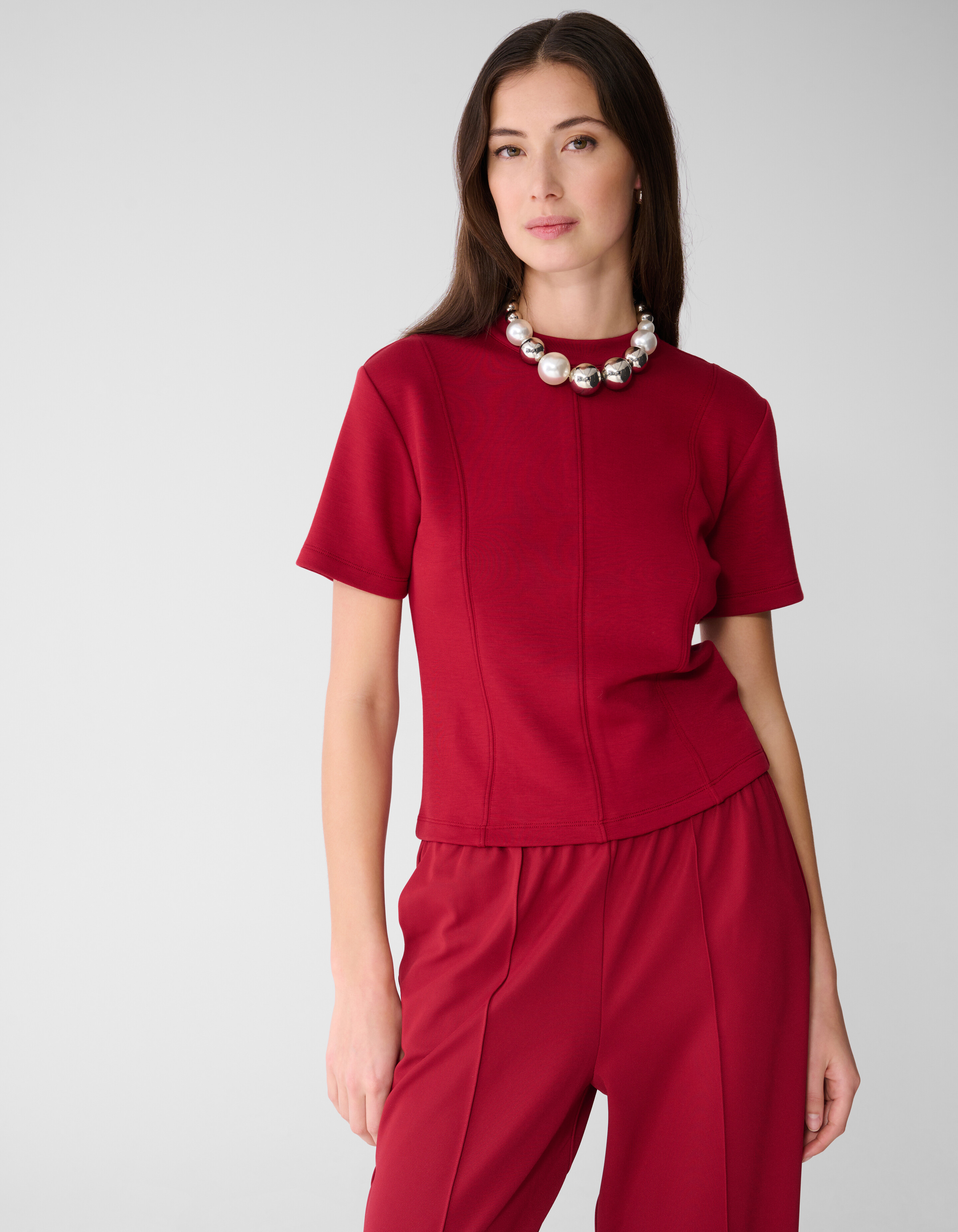 Fitted Cropped T-shirt Donkerrood SHOEBY WOMEN