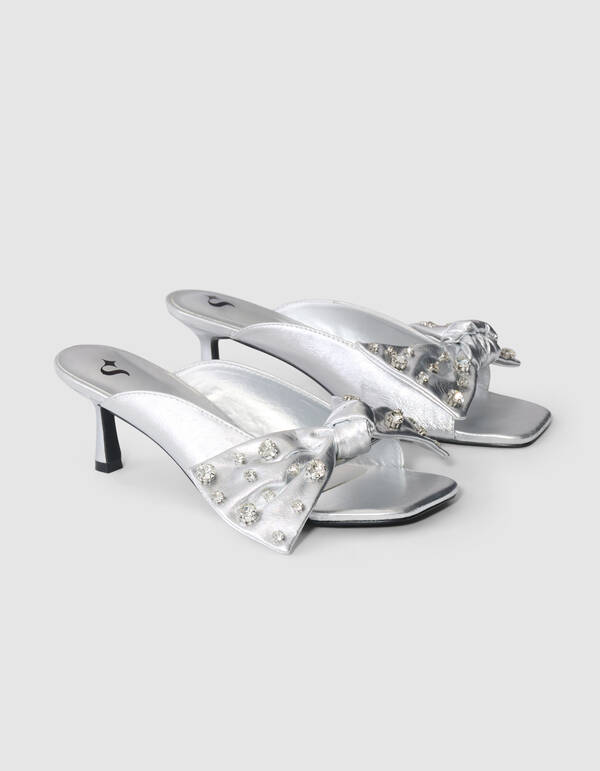 Strass Strik Slipper Hakken Zilver SHOEBY SHOES
