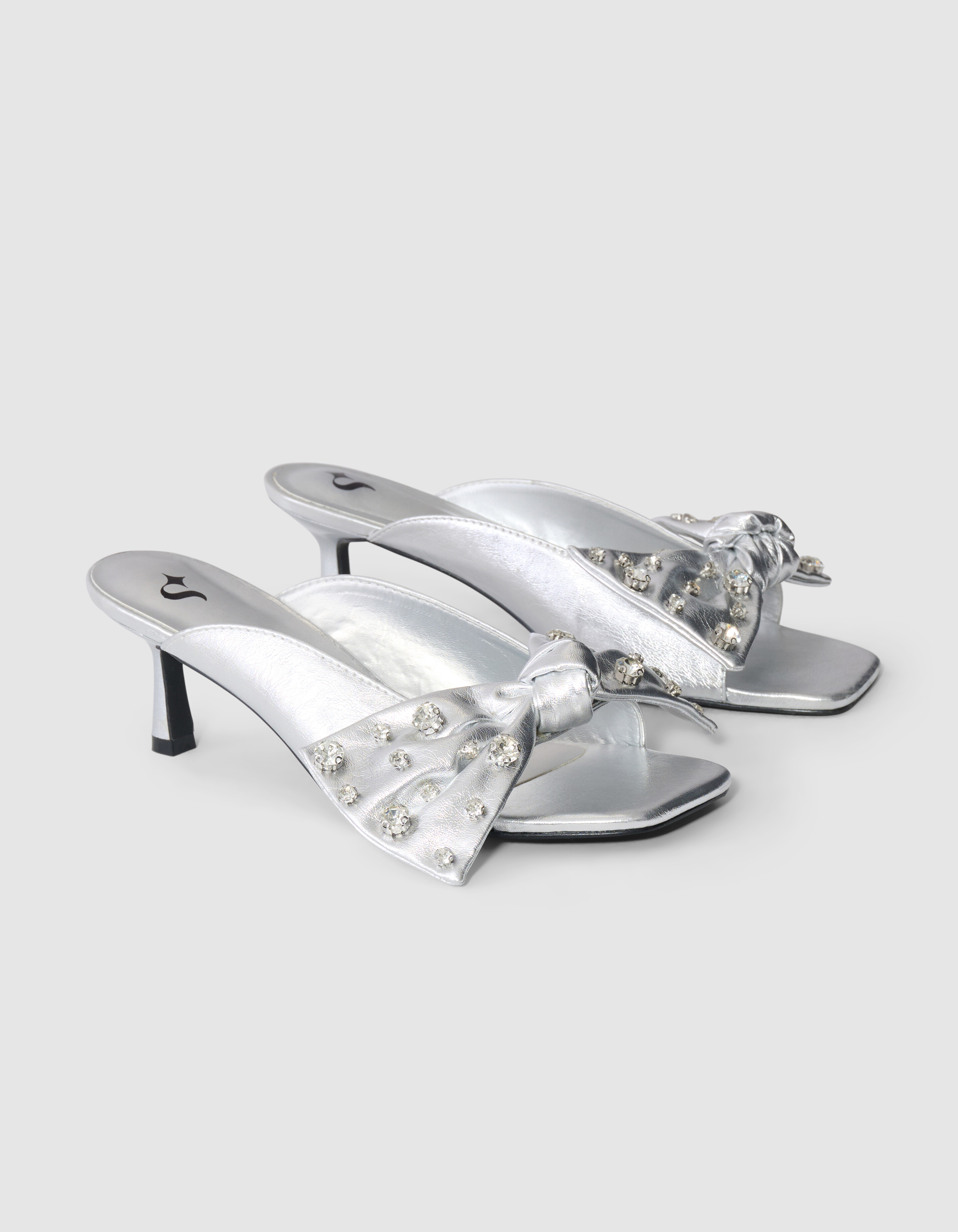 Strass Strik Slipper Hakken Zilver SHOEBY SHOES