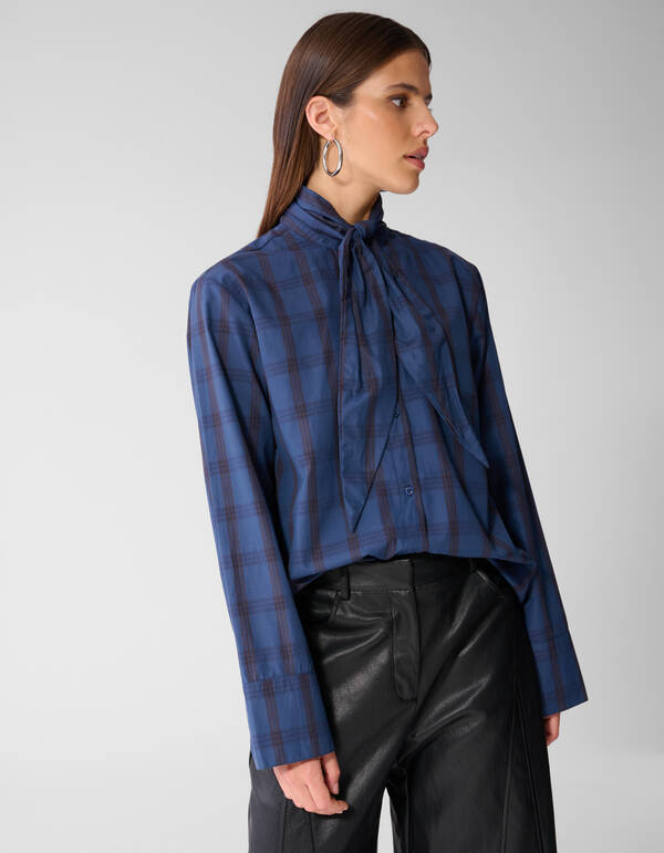 Oversized Fit Scarf Blouse Blauw SHOEBY WOMEN