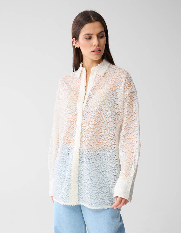 Oversized Sequin Blouse Gebroken Wit SHOEBY WOMEN