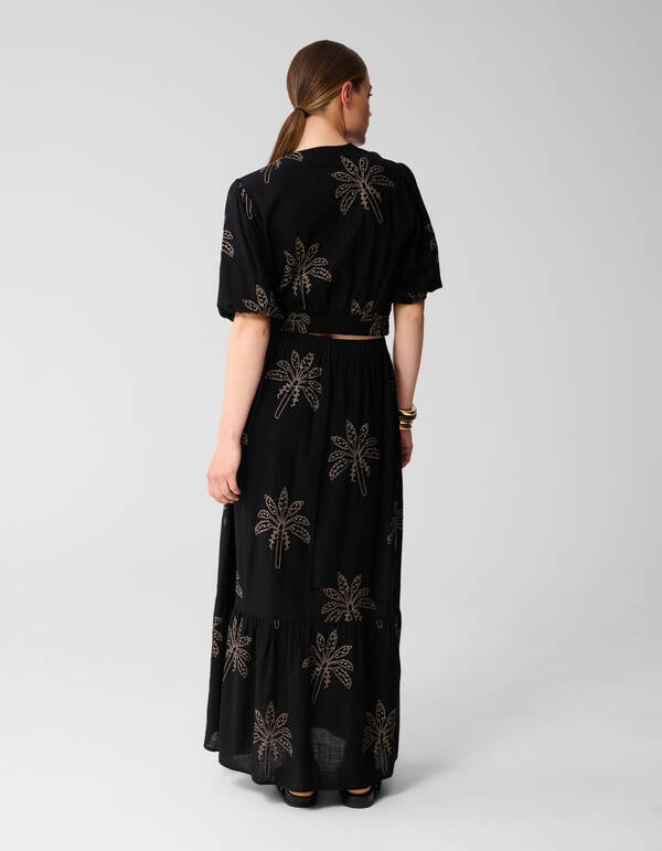 Palm Embroidery Maxi Rok Zwart SHOEBY WOMEN