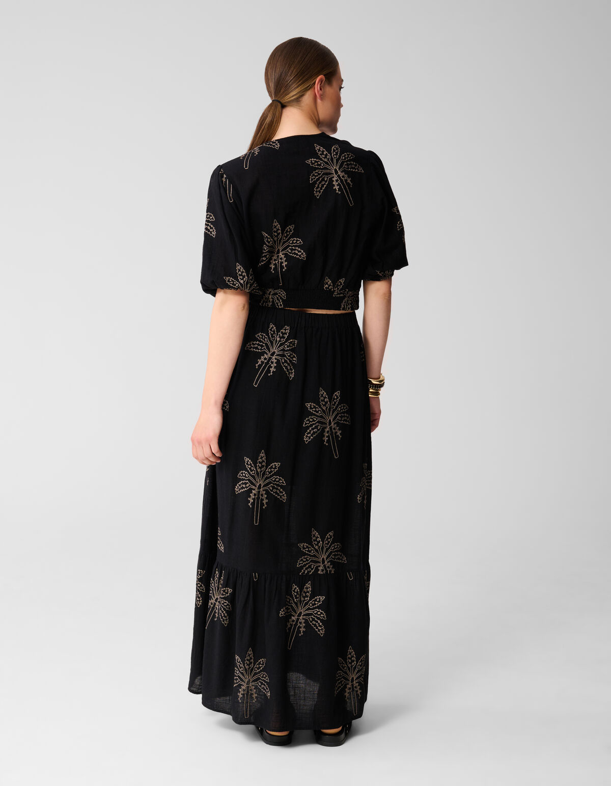Palm Embroidery Maxi Rok Zwart SHOEBY WOMEN