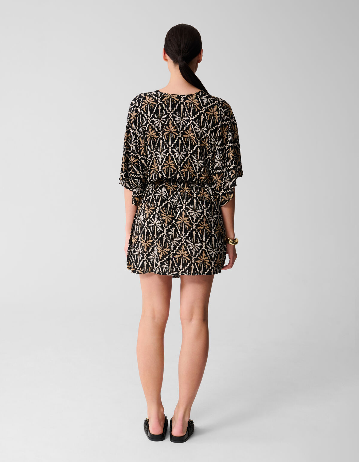 Printed Crinkle Mini Jurk Zwart/Wit SHOEBY WOMEN