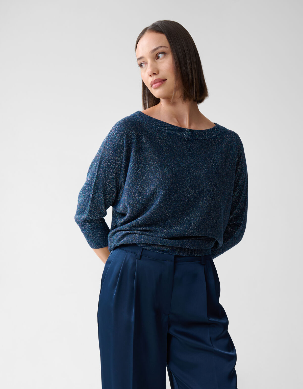 Glitter Vleermuismouwen Trui Donkerblauw SHOEBY WOMEN