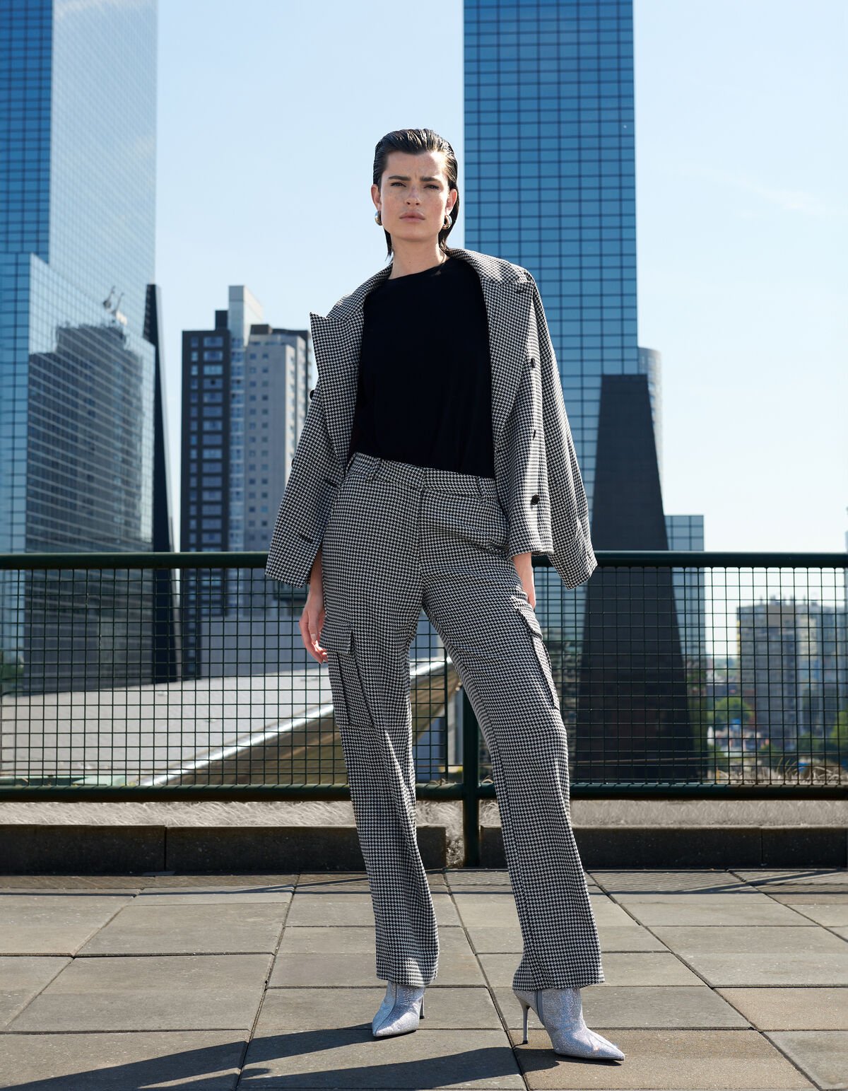 Pied-De-Poule Cargo Broek Zwart/Wit SHOEBY WOMEN