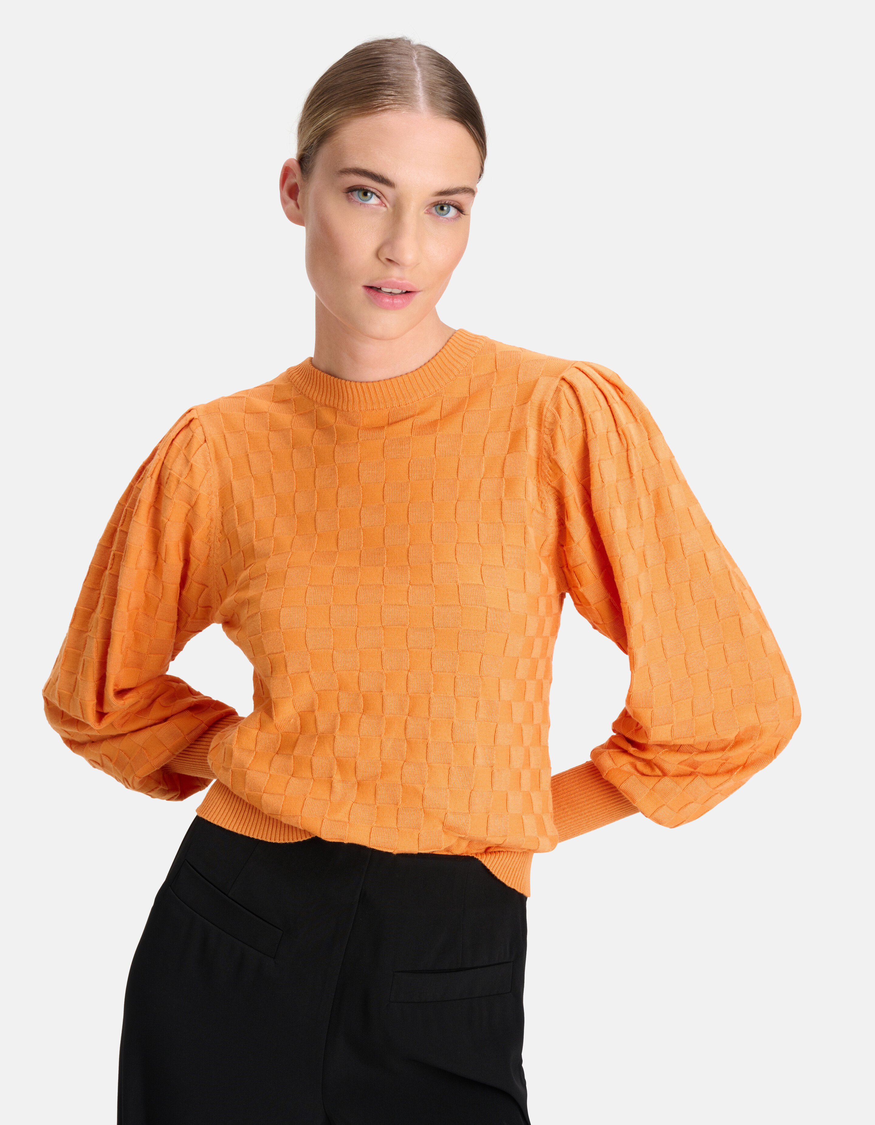 Ruiten Print Trui Oranje By Mieke SHOEBY WOMEN