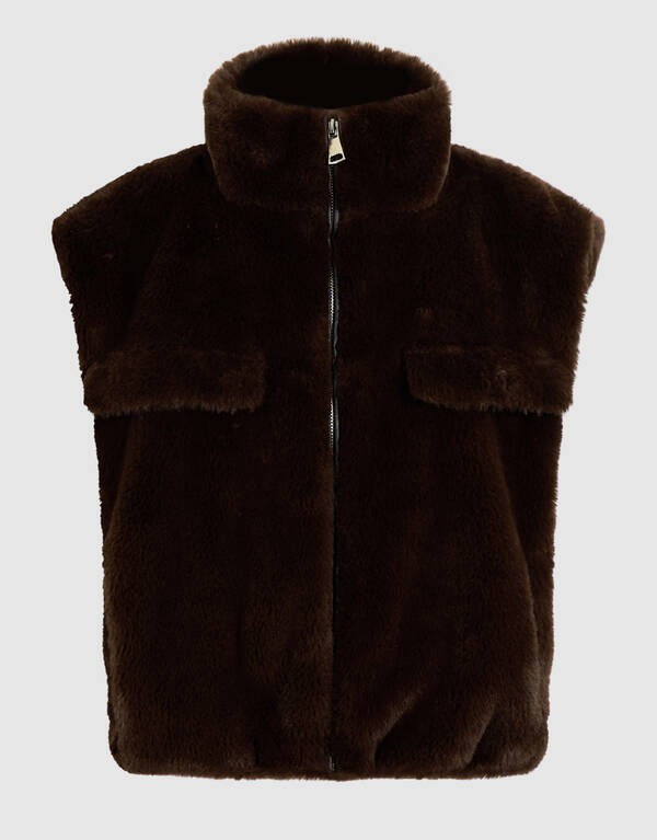 Faux Fur Cargo Gilet Donkerbruin SHOEBY GIRLS