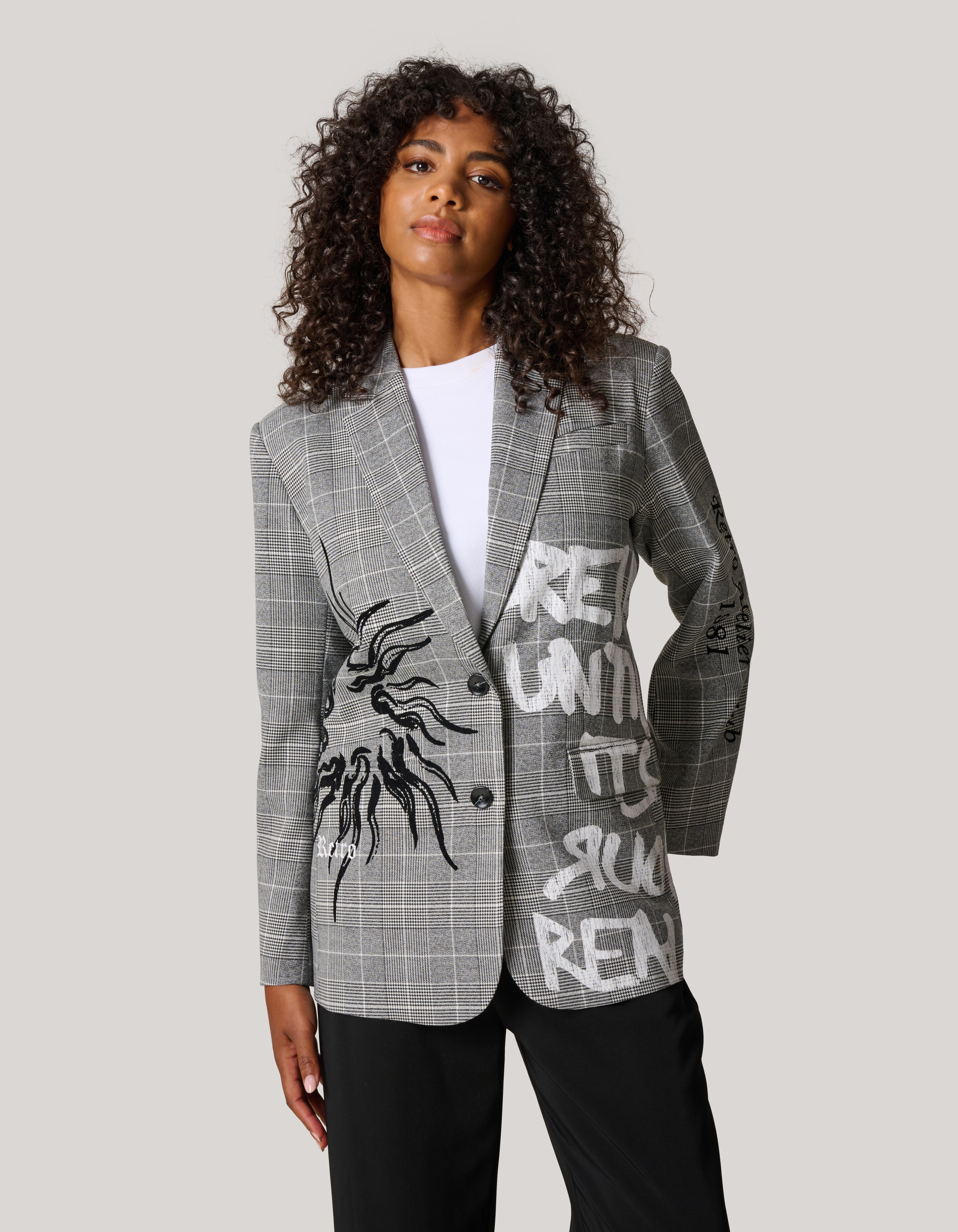 Tekst Blazer Grijs SHOEBY WOMEN