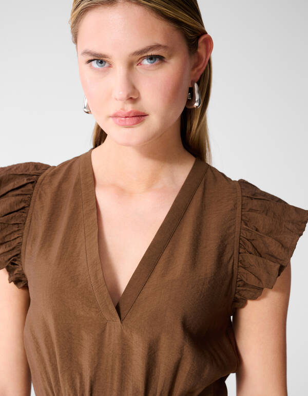 Ruffle V-hals Maxi Jurk Donkerbruin SHOEBY WOMEN