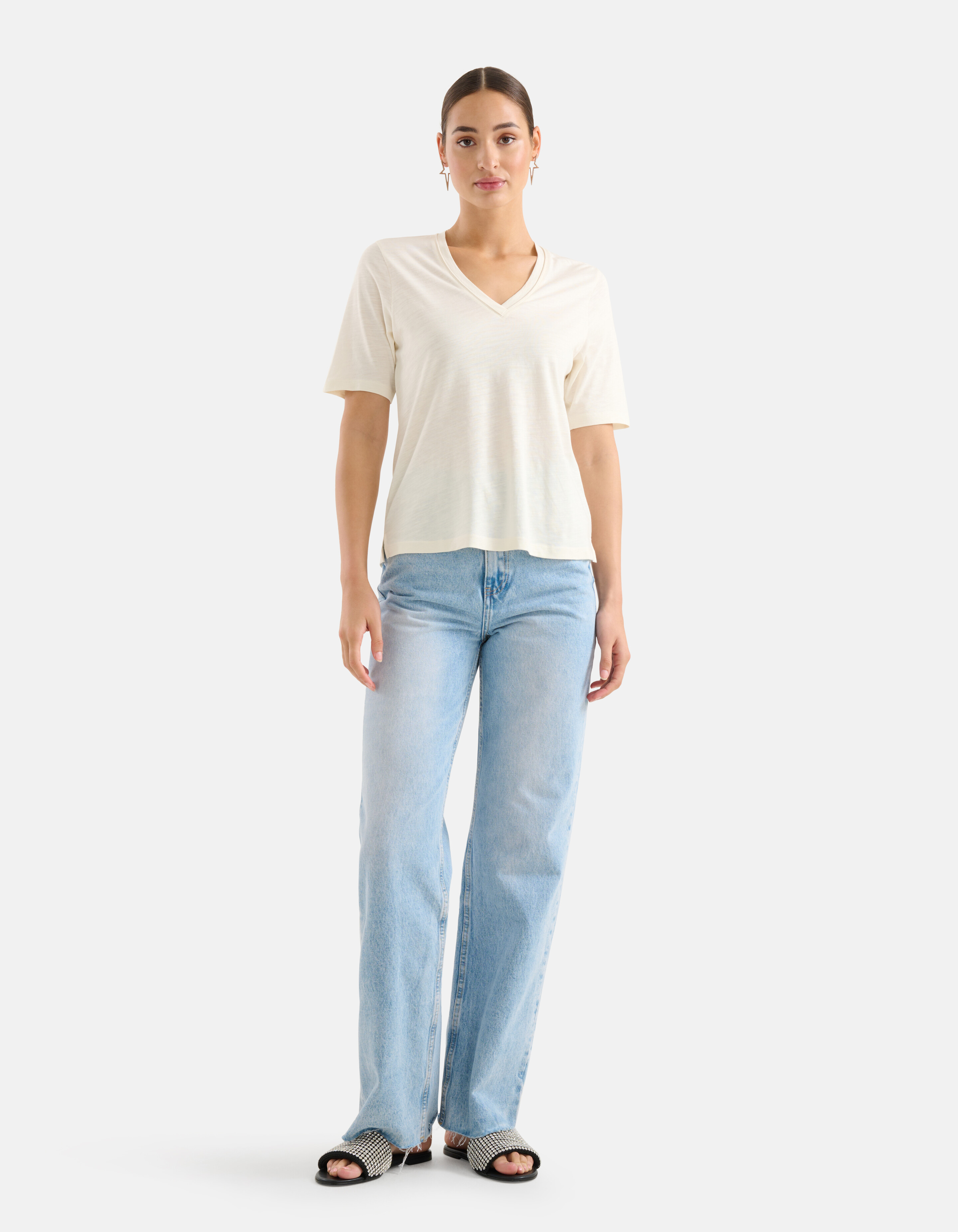 Basis V-hals T-shirt Wit SHOEBY WOMEN
