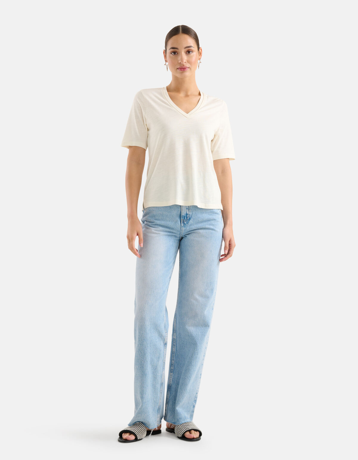 Basis V-hals T-shirt Wit SHOEBY WOMEN